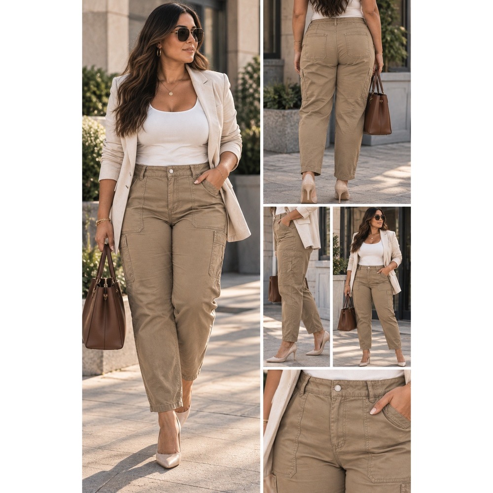 Lane Bryant Womens 20 Khaki Cargo Utility Pants Stretch Cotton Ankle Workwear